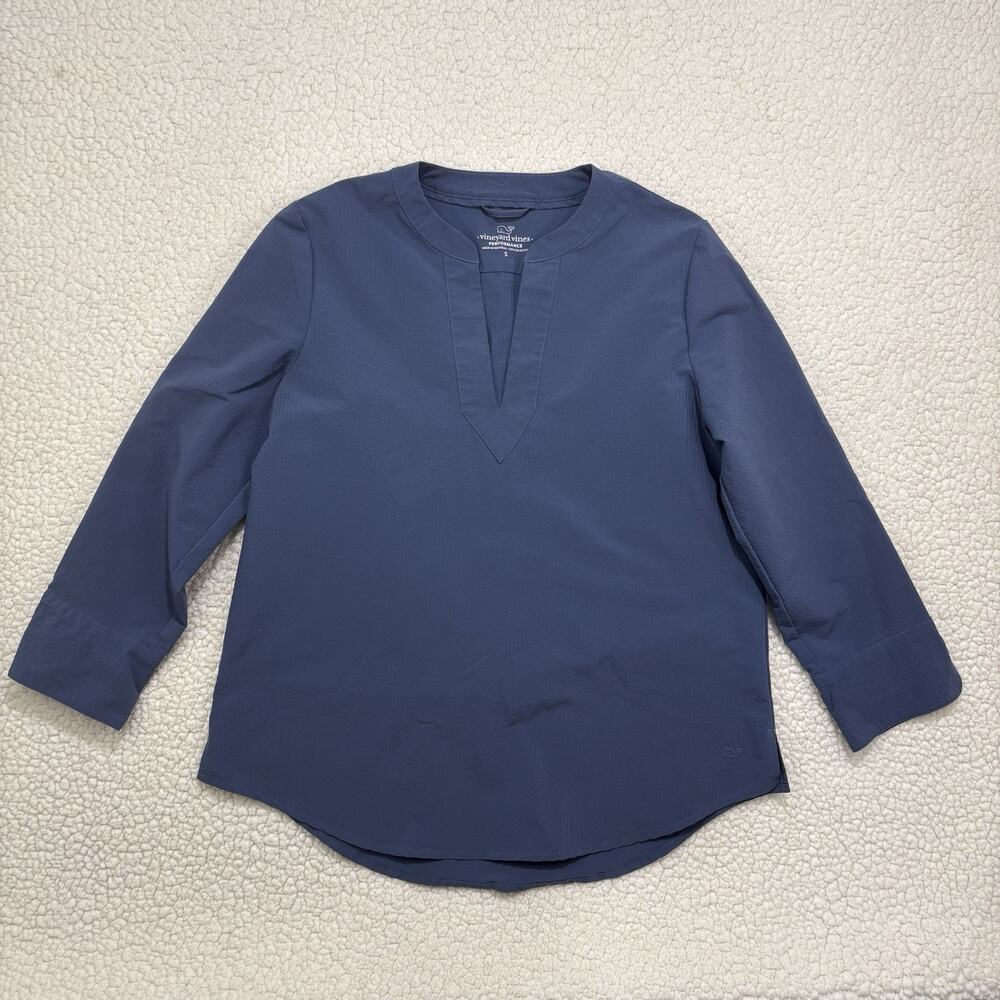Vineyard Vines Performance Blue Split Neck Pullover Tunic Size Small Long Sleeve
